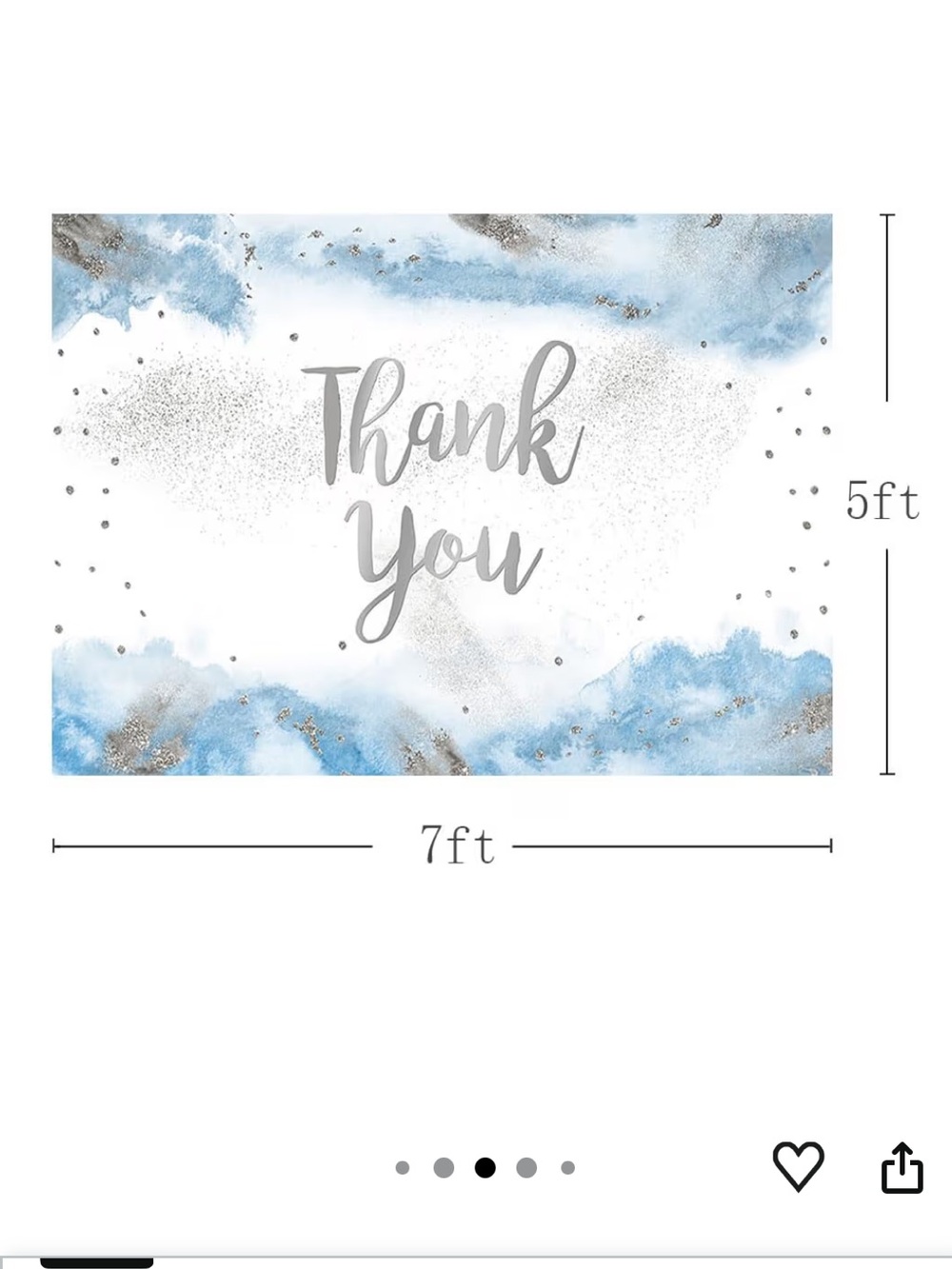Huge Thank You Blue & Silver Watercolor Backdrop 7x5” Banner Party Decoration